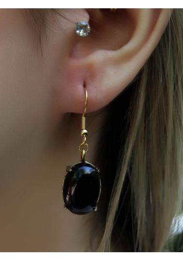 Doğal Taş Oniks Doğal Taşlı Sallantılı Küpe Euku22o Siyah