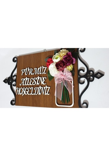 Hdrlazerdizayn Ahşap Dikdörtgen Çiçek Detaylı Ve Oymalı Kapı Süsü Çok Renkli