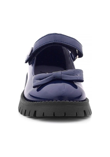 Rakerplus Lacivert Rugan Cırtlı Kalın Tabanlı Metal Detaylı Kız Çocuk Okul Ayakkabısı Lacivert