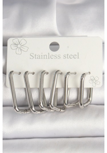 316l Çelik Gümüş Renk Kare Model Kadın Küpe Seti - Tj-bkp10353 Çok Renkli