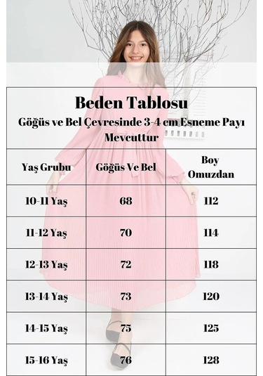 Kız Çocuk Uzun Boydan Pliseli Şifon Elbise Pudra