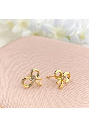 Fiyonk Küpe Zirkon Taşlı Çelik Gold