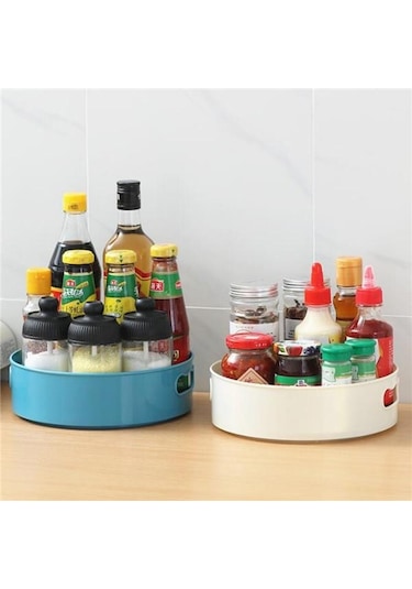 Beyaz 360 Döner Tepsi Mutfak Saklama Kapları Baharat Kavanoz Aperatif Yiyecek Tepsisi Banyo Saklama Kutusu Kaymaz Kozmetik Organizatör Beyaz