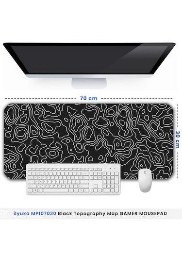 70x30cm Black Topography Map İlyuka Xl Gaming Oyuncu Mousepad