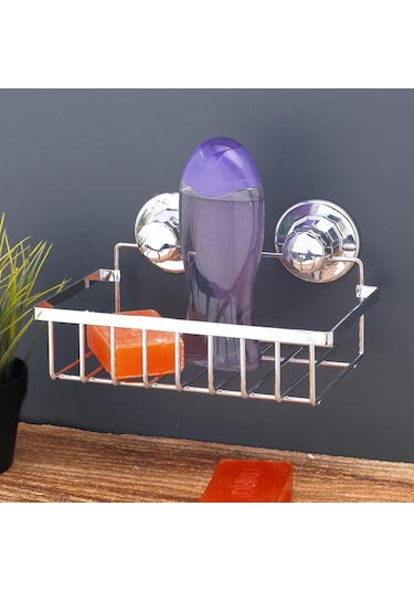 Vakumlu Banyo Duvar Rafı Şampuanlık Krom Gümüş