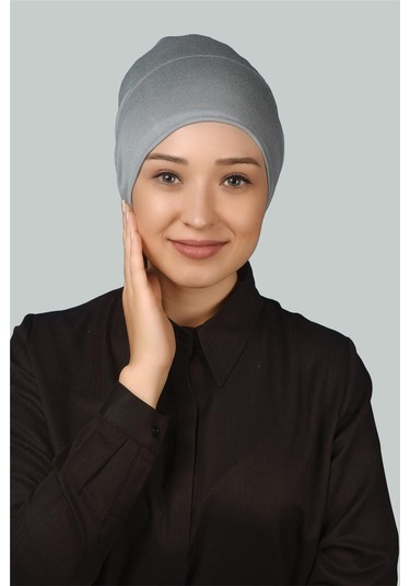 Altobeh Hazır Pratik Geçmeli Uzun Boru Tesettür Bonesi - Gri