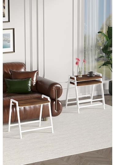 Zigon Sehpa , Aden 3'lü Tepsi Zigon Sehpa Takımı Beyaz Metal - Barok Tabla Beyaz-barok