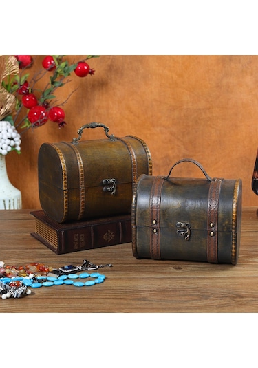 Homyl Biblo Kutusu Menteşeli Hazine Sandığı Süs Ahşap Kahverengi