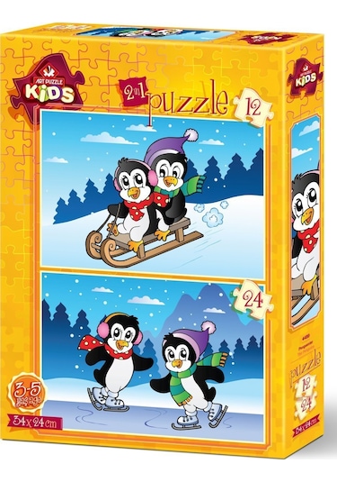 Neşeli Penguenler Kutulu Puzzle/Yapboz 12+24 Parça