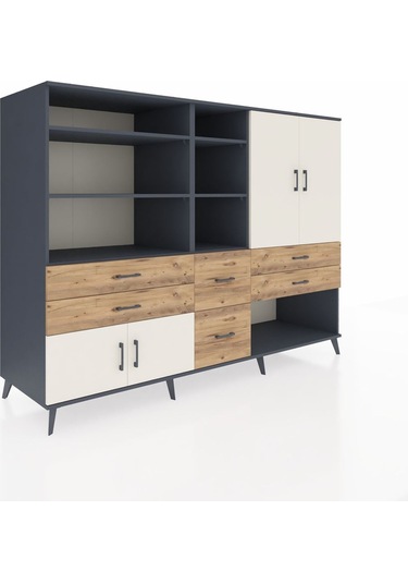 Kronos Dolap 10 Raflı 6 Çekmeceli 4 Kapaklı 220x59x163 Antrasit-a Antrasit-aytaşı/çam