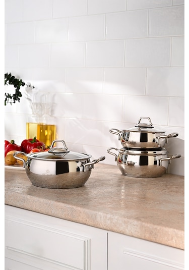 Emsan Cemre İndüksiyon Tabanlı Midi Paslanmaz Çelik Tencere Seti 6 Parça