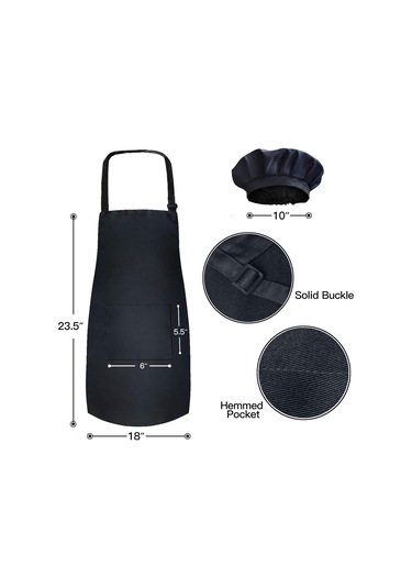 Şef Şapkalı Çocuk Önlüğü Seti 3 Set - Cilt Dostu Çocuk Bi Siyah, Diğer