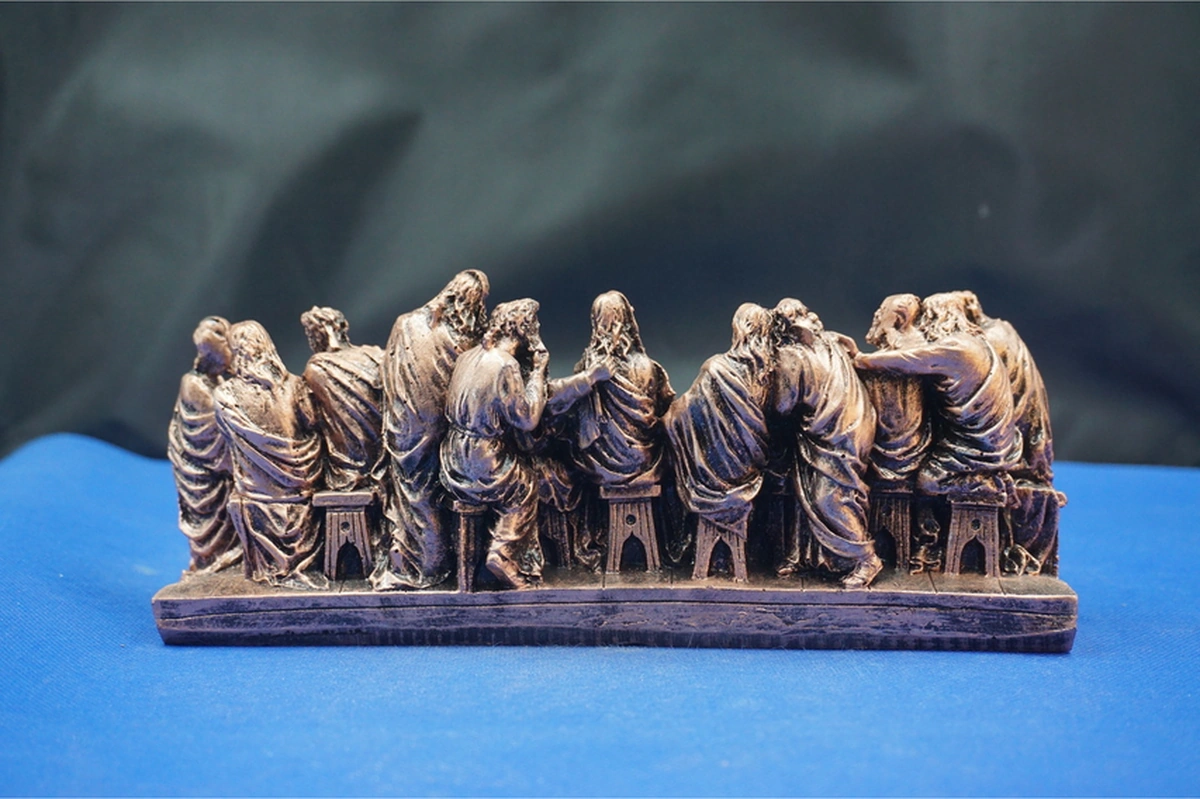 Son Akşam Yemeği Biblo Heykel - Ev Ofis Dekoratif Hediyelik Aksesuar 22x9 Cm Bronz