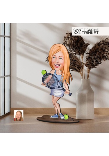 Bk Gift Kişiye Özel Tenisci Kadın Karikatürlü Büyük Boy Ahşap Biblo-1 Arkadaşa Hediye , Sevgiliye Hediye, Kişiye Özel Biblolar Kobitmeyen137553 Bk Gif