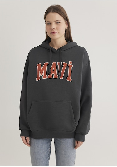 Mavi - Mavi Logo Baskılı Kapüşonlu Gri Sweatshirt 1600361-80106 Gri
