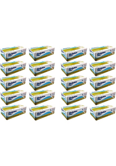 Dolphin Tek Kullanımlık Lateks Beyaz Pudralı Large Muayne Eldiveni - 20 x 100'lü Paket / Koli