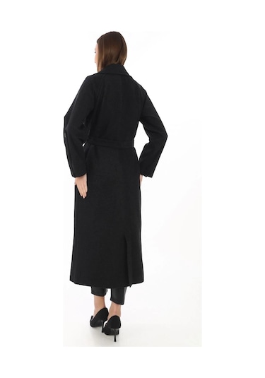 Kadın Uzun Kaşe Kaban Yünlü Dokuma Kaşmir Kumaş, Kruvaze Yaka, Kuşaklı Astarlı Tesettür Uyumlu Şık Siyah Kadın Uzun Kaşe Kaban Yünlü Dokuma Kaşmir Kumaş, Kruvaze Yaka, Kuşaklı Astarlı Tesettür Uyumlu Şık Siyah