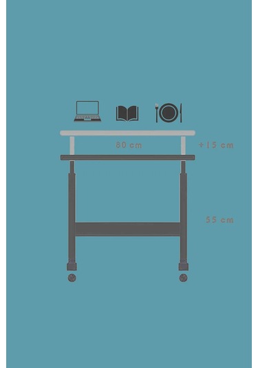 Laptop Sehpası Çalışma Masası Yükseklik Ayarlı Tekerlekli 80-40