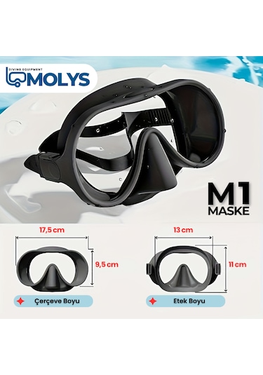 Molys M1 Dalış Maskesi + Antı Fog Buğu Önleyici Film Mavi