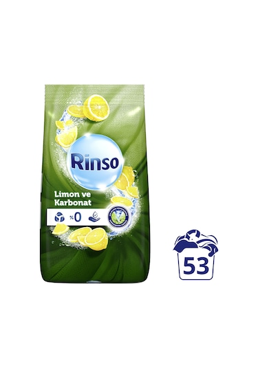 Rinso Limon ve Karbonat Renkliler ve Beyazlar için Toz Çamaşır Deterjanı 53 Yıkama 8 KG