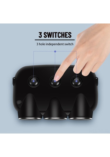 Yifomall Siyah Araç Şarj Cihazı, 3 Fişli, 2 Usb 1a+2.1a , Bağımsız Anahtarlar, Led Gösterge, 12-24v Dc, 120w, 56cm Kablolu