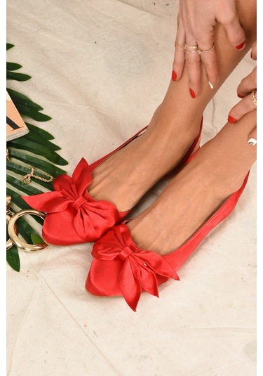 Fox Shoes Kırmızı Saten Kumaş Kadın Babet H726809004 Kırmızı