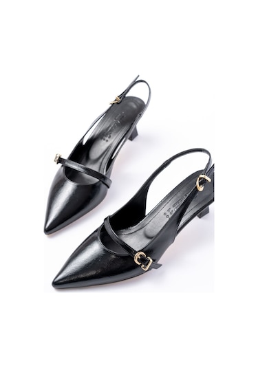 H-470 Siyah Rugan Baret Tokalı Arkası Açık Günlük Kadın Sanda... Siyah