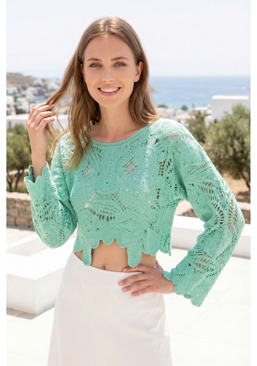 Sayzen Your Shine Dantel Işleme Crop Bluz Sy-shn04 Mint Yeşili