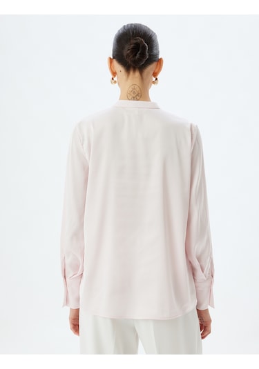 Koton Saten Bluz Hakim Yaka Manşetli Uzun Kollu Pudra 5wak60171uw Pudra