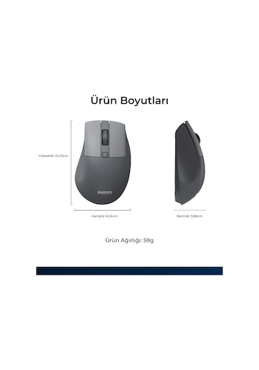 Philips SPK7528 Kablosuz Bluetooth 1600DPI 5 Tuşlu Sessiz Optik Mouse