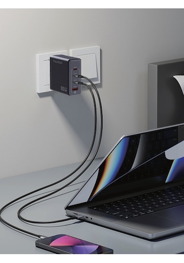 Fulltech Fc24 100w Gan Hızlı Şarj Adaptörü 3x Usb-c + 1x Usb-a Çoklu Port Laptop & Telefon Uyuml