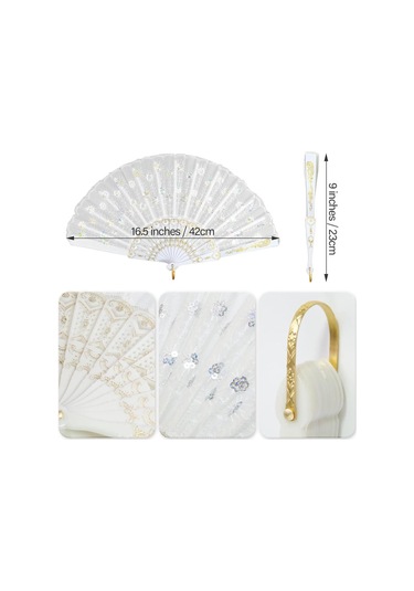 Beluga Yelpaze Şık Doğal Serinletici Pullu Gelin Yelpaze Beyaz