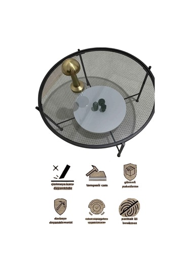 Nordic Orta Sehpa Temperli Cam 75 Cm Demonte Çizilmez Kırılmaz Metal Çerçeve Raflı Minimalist Sehpa - Beyaz Beyaz