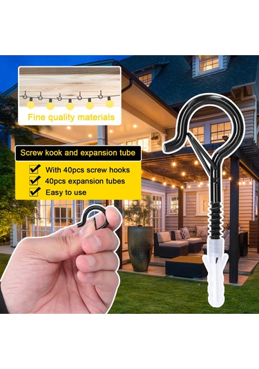 Siyah Metal Vida Kancaları Seti Dış Mekan Işıklar İçin Q-asma Vida Kancası Ve Genişletme Tüpü Kiti