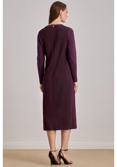 Midi Bordo Simli Elbise Bordo