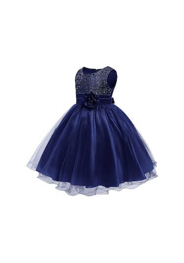 Kız Çocuk Pullu Payetli Abiye Elbise-Lacivert