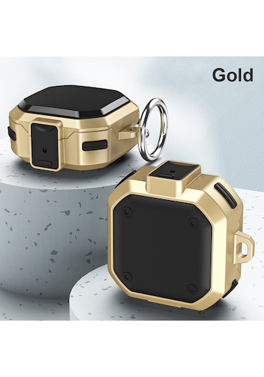 Microsonic Samsung Galaxy Buds Pro Kılıf Darbeye Dayanıklı Sert Koruyucu + Askılık Gold