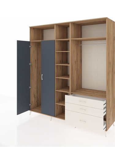 Kronos Dolap 9 Raflı 3 Çekmeceli 2 Askılı 220x59x243 Çam-antrasit/aytaşı Antrasıt/aytası