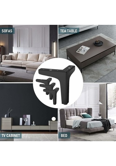 Novahub 800 Kg Taşıyabilen 4 Adet Modern Metal Masa Ayağı Seti, 10cm Üçgen Metal Ayak, Dolap, Kanepe İçin Pim Mobilya Ayağı, Siyah -