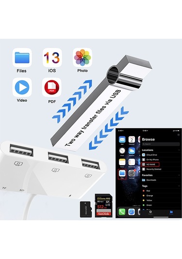 Ally iPhone Lightning To TF SD Card Reader Usb 3.0 Kamera Adaptörü