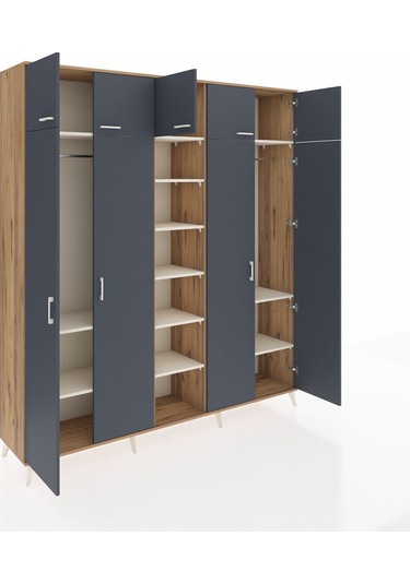 Hyperion Dolap 12 Raflı 9 Kapaklı 2 Askılı 220x44x243 Çam-antrasit/aytaşı Antrasıt/aytası