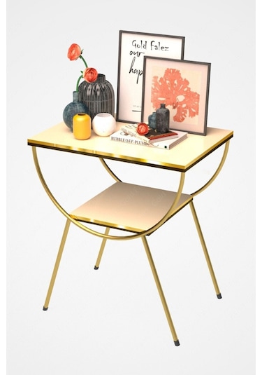 Yan Sehpa Komodin Metal Ayak Çift Gold Krem 1978 Krem