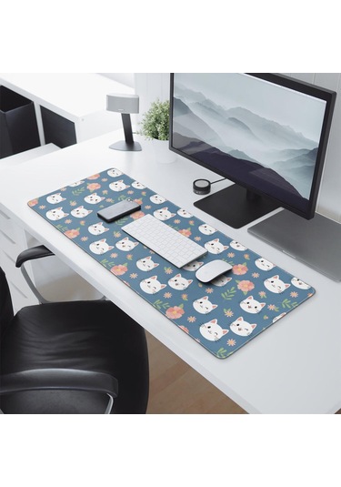 Cat Desenli Büyük Oyun Mouse Pad 31.5x11.8 Inch, Kaymaz Rubber Desk Mat-a13