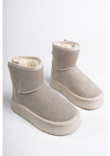 Muggo Mixs Garantili Kalın Taban İçi Tüylü Cırtlı Günlük Mini Çocuk Bot Bej