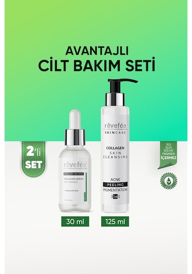 Kolajen Serum - Kırışıklık Karşıtı + Hyalüronik Asid & Cilt Temizleyici Peeling 2'li Set