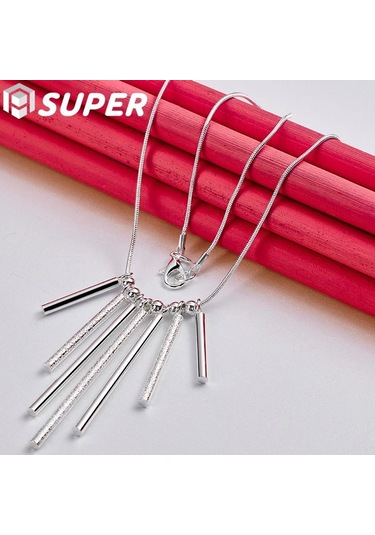 925 Ayar Gümüş Yılan Zincir Pürüzsüz Boncuk Kolye Kolye Takı