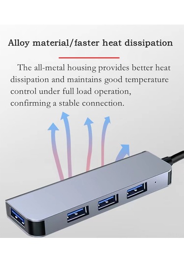 Maiyame Usb 3.0 4-port Hub, 5.0gbps Hızlı Veri Transferi, 1.2m Kablolu, Uzay Grisi Abs+alüminyum