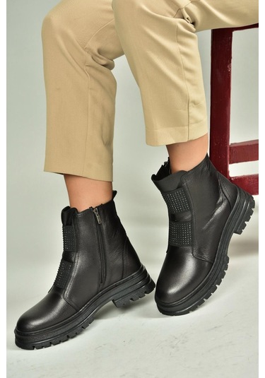 Fox Shoes V555101603 Siyah Hakiki Deri Kadın Bot Siyah-hakiki Deri
