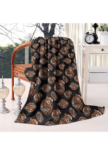 Kaplan Desenli 60x80 İnç Flanel Polar Battaniye, Yumuşak Ve Rahat-a4 Tiger Geometric Black