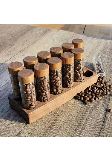 Tek Doz Kahve Çekirdeği Depolama 12 Tüp Çok Amaçlı Kahverengi Kahverengi